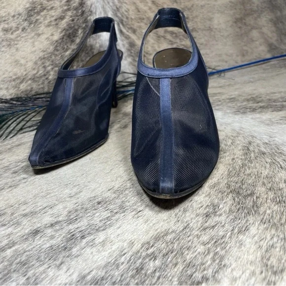 Yves Saint Laurent Womens Vintage Shoes Blue Mesh Slingback Heels Size 6